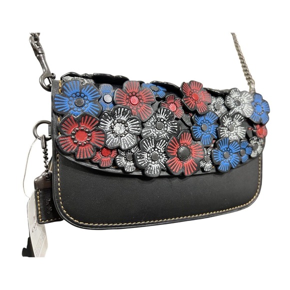 NWT Coach Tea Rose Leather Clutch Wristlet Black Red White Blue 58181 RARE!! - Picture 6 of 13